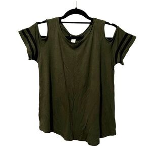 Bozzolo Olive Green Cold Shoulder Short Sleeve Top Size L